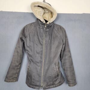 HempHoodLamb Coat Womens Small Gray Hooded Faux Fur Lined Hemp Parka Warm Winter